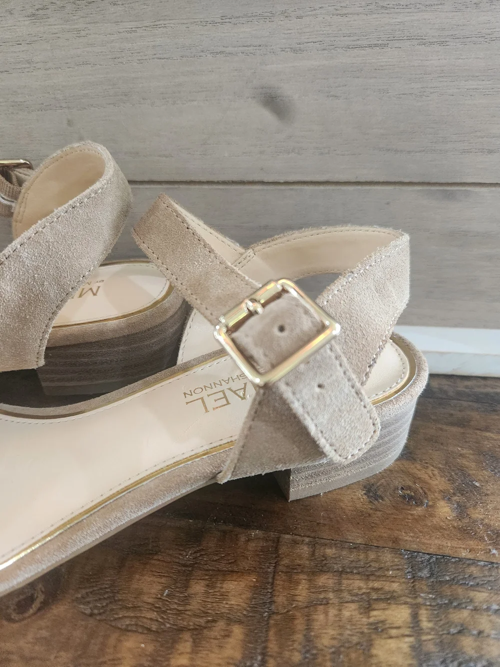 MICHAEL Michael Shannon Tan Suede Ankle-Strap Sandals